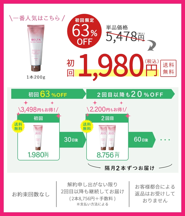 ベルタヘアカラートリートメント初回1,980円