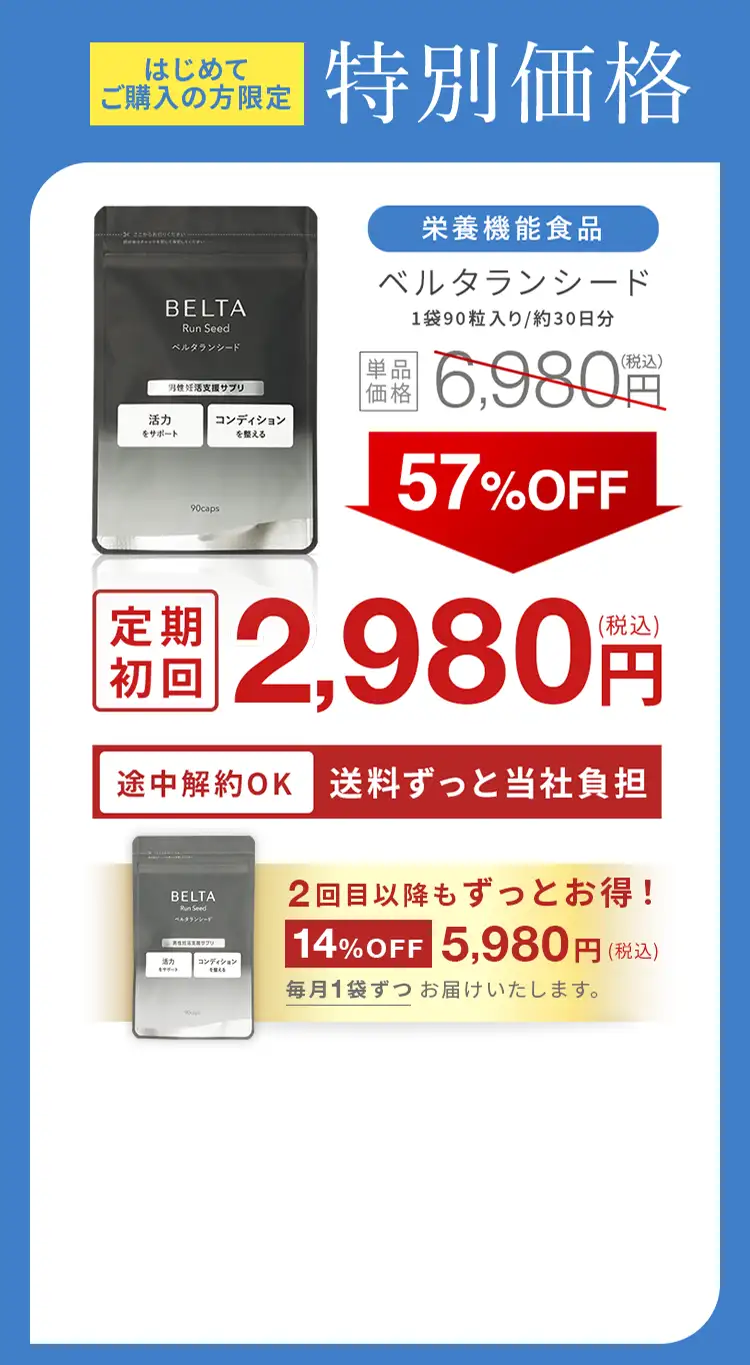 はじめて購入の方限定で初回57%OFFの2,980円途中解約もOK